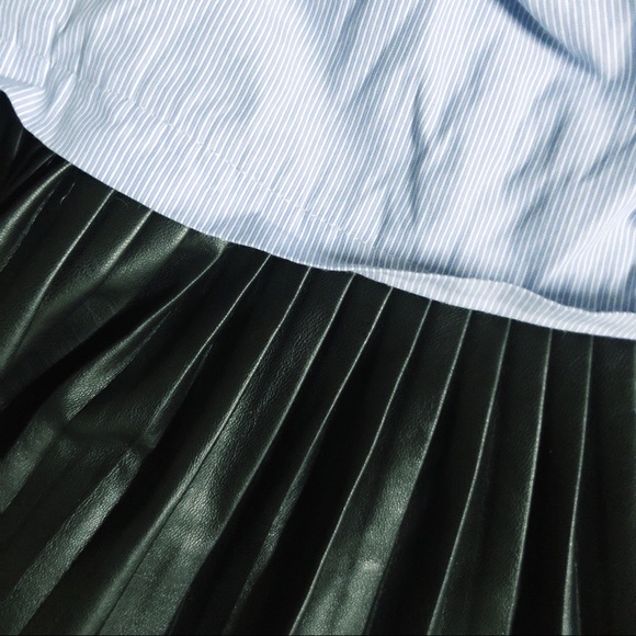 ZARA Blue Striped Button-Down Collared Dress with Leather Skirt - Picture 7 of 9